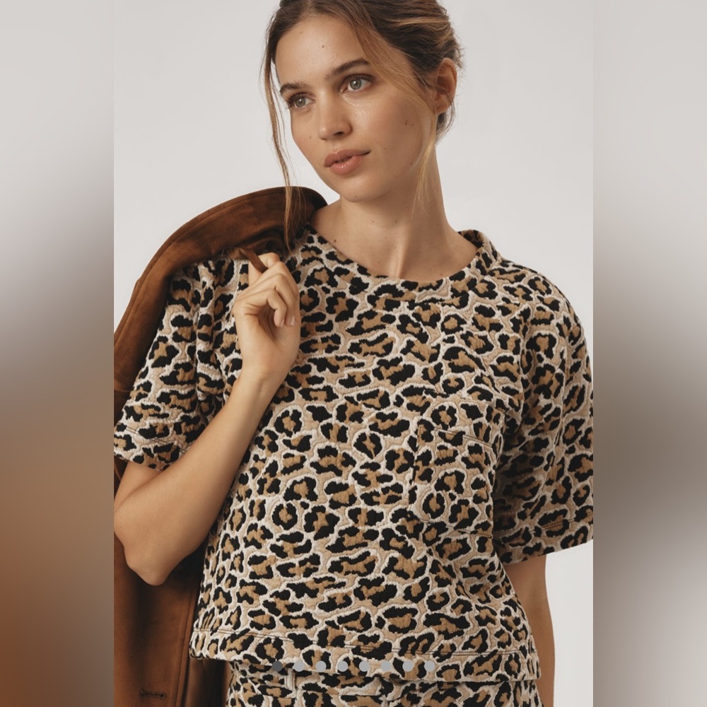 Maeve Knit Boxy Tee- Leopard Print - Small